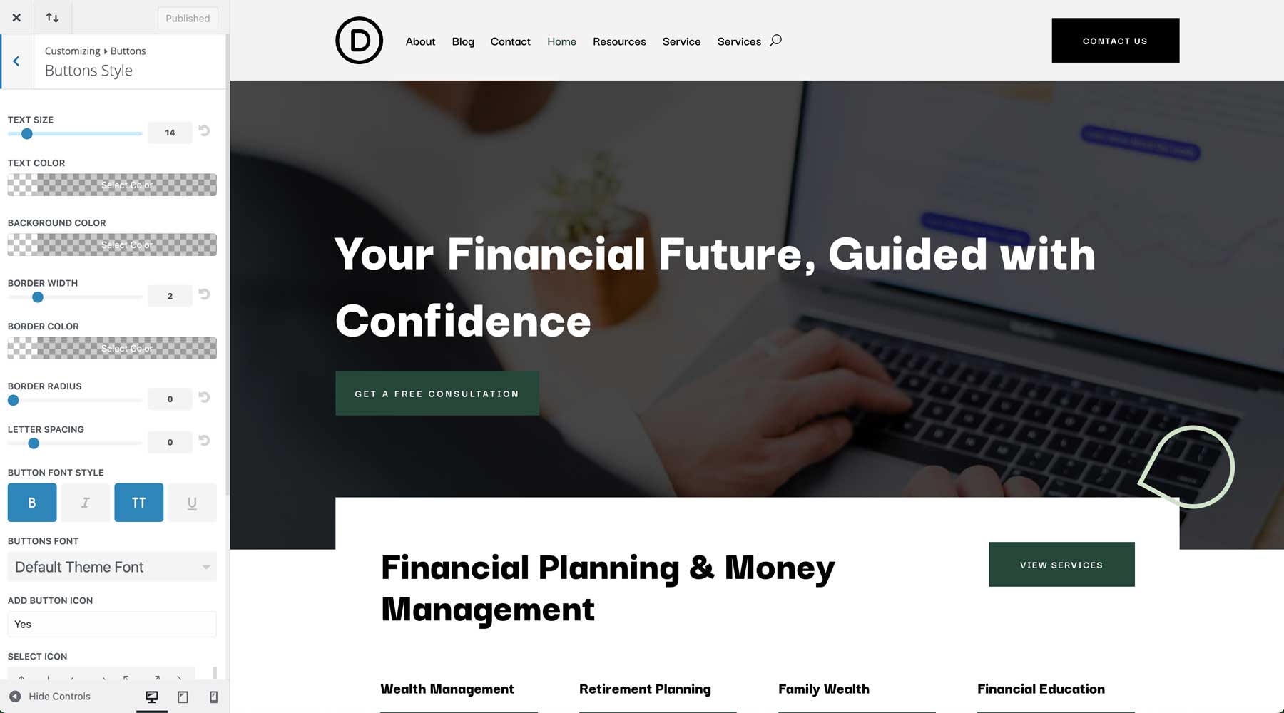 Financial Advisor starter site for Divi