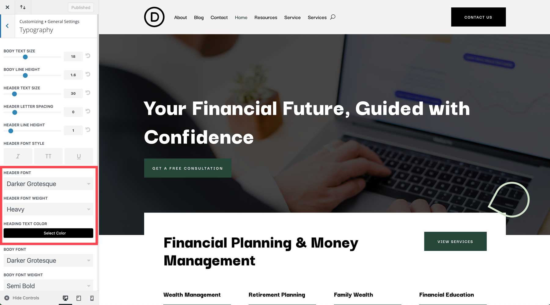 Financial Advisor starter site for Divi