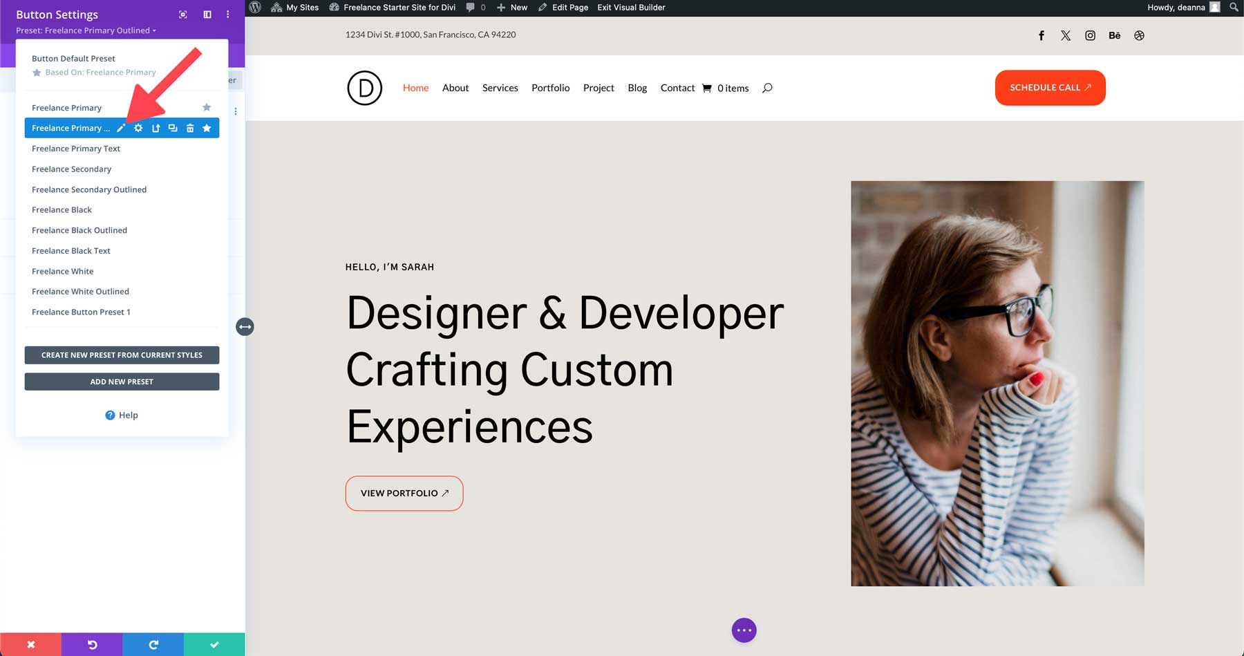 Freelance starter site for Divi