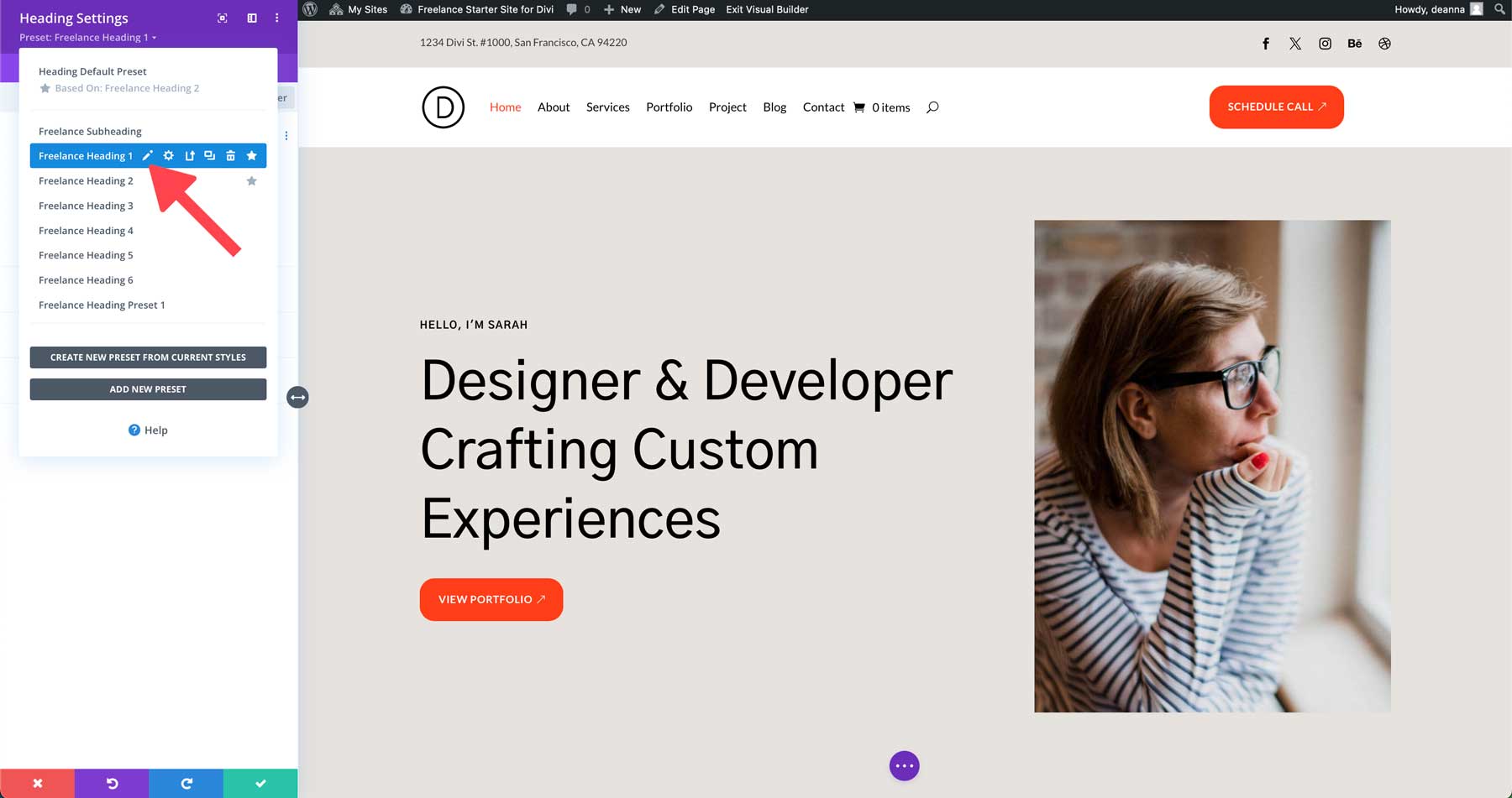 Freelance starter site for Divi