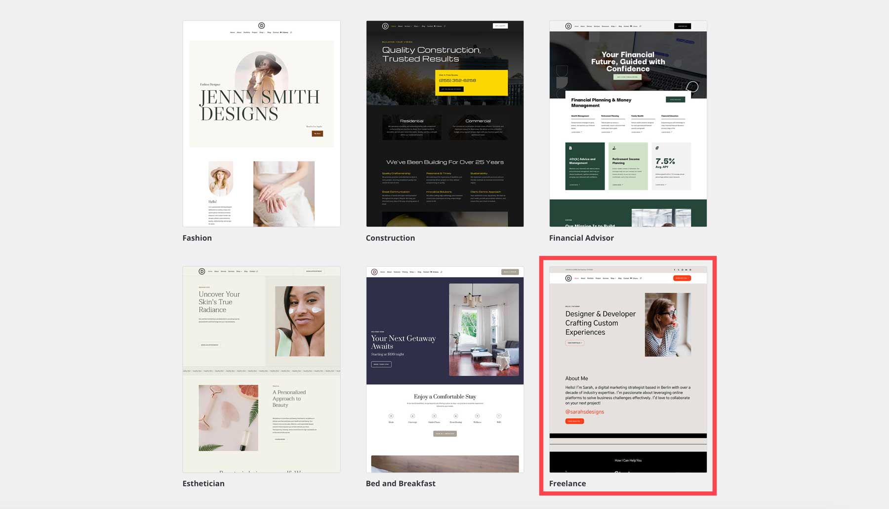 Freelance starter site for Divi
