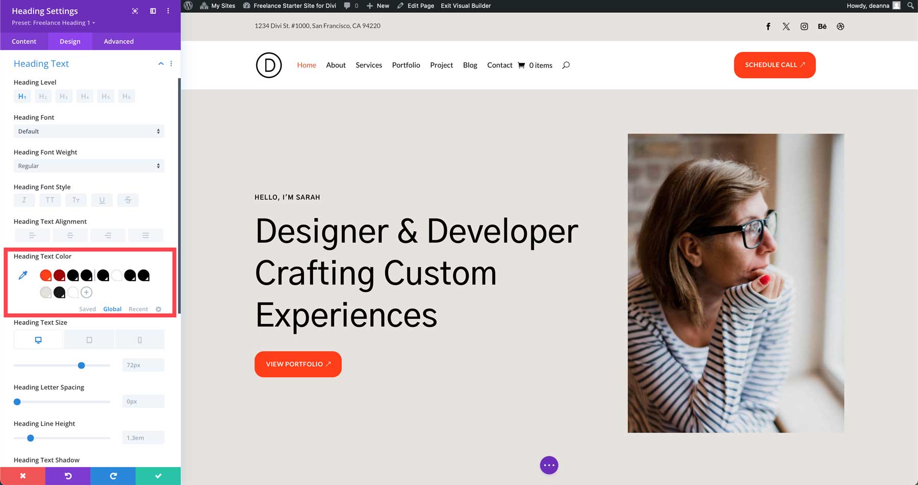 Freelance starter site for Divi