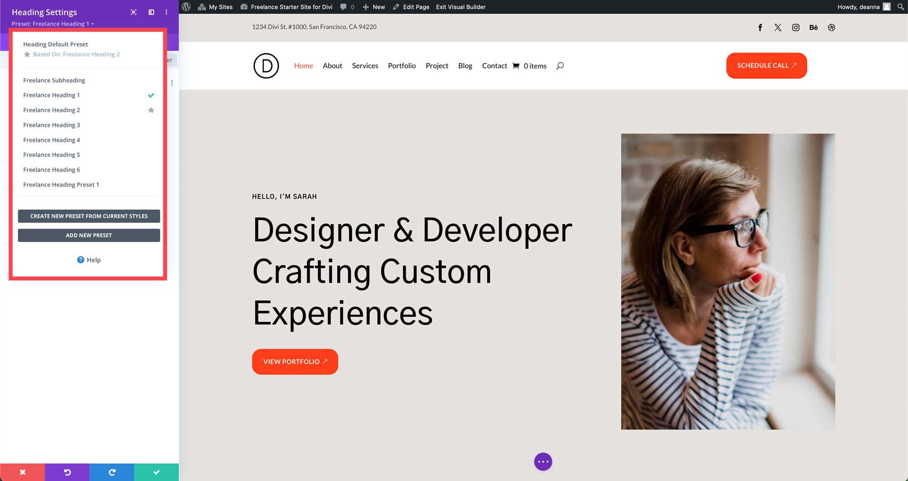 Freelance starter site for Divi