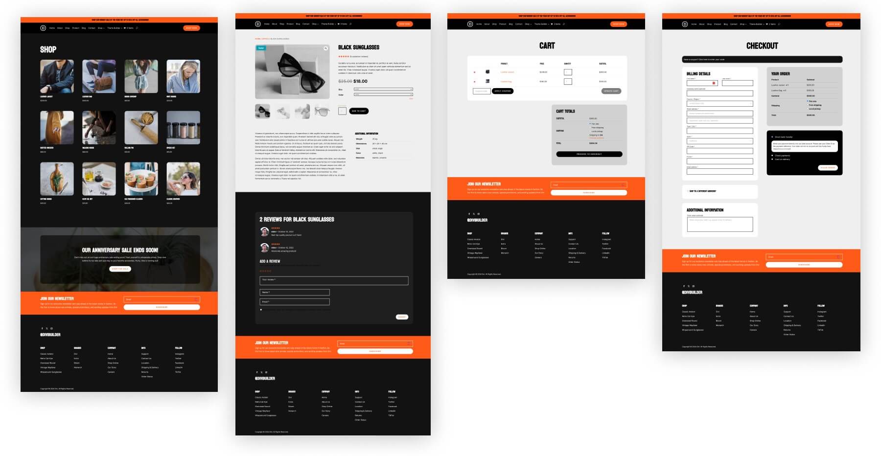 online store WooCommerce pages and templates generated with Divi Quick Sites