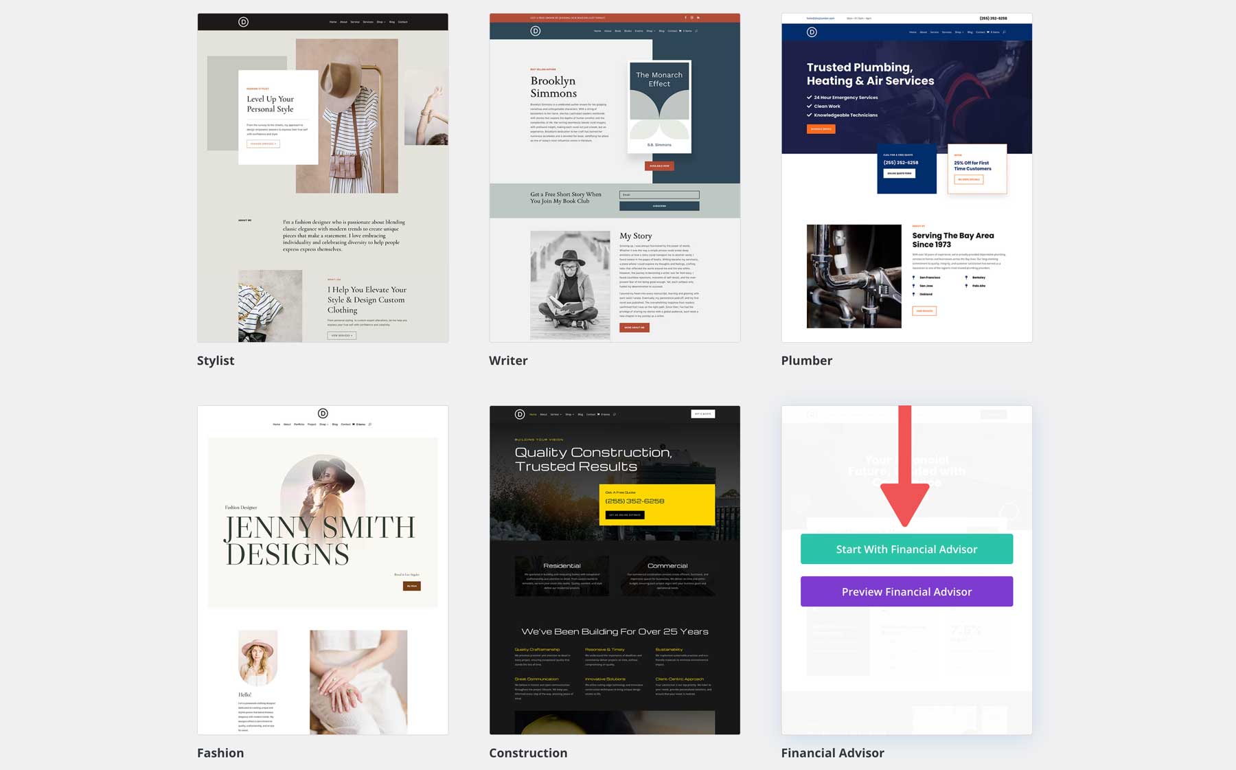 Financial Advisor starter site for Divi