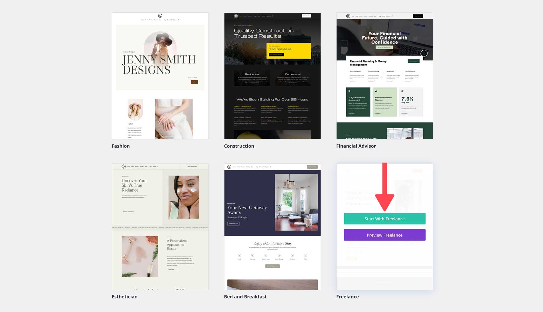 Freelance starter site for Divi