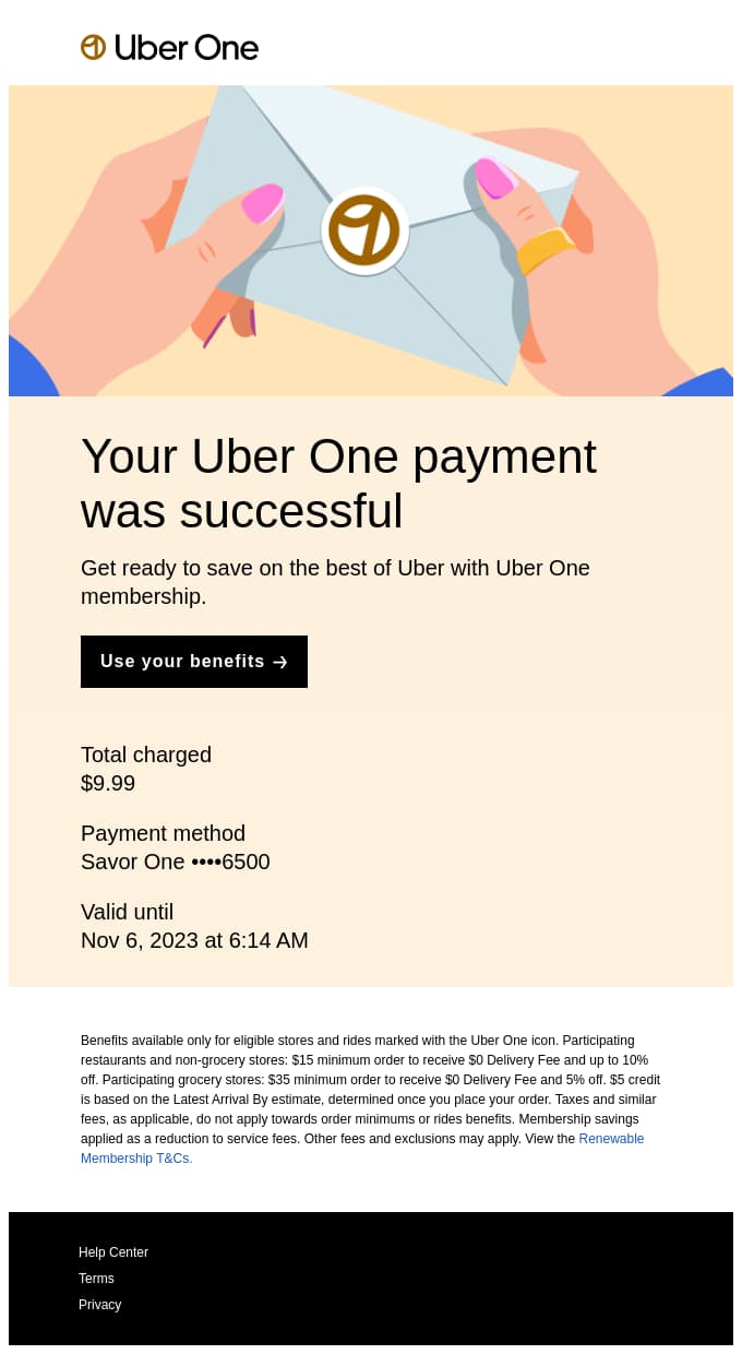 An example of a nice transactional email design by Uber (image from Really Good Emails)