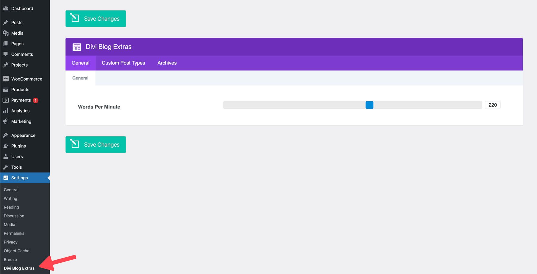 Divi Blog Extras settings