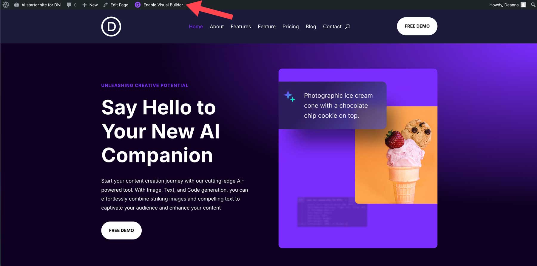 AI starter site for Divi