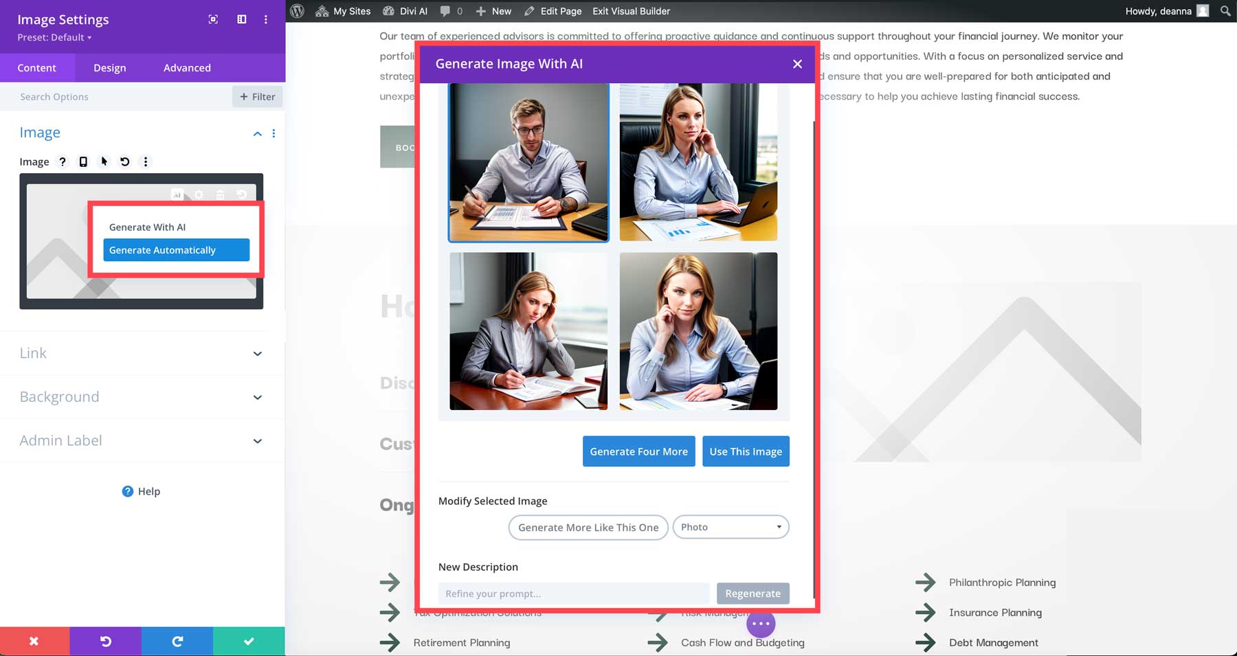 Divi image AI