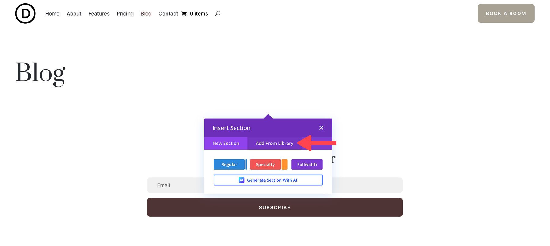 add from Divi Library