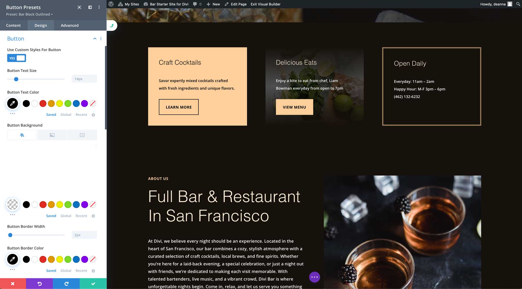 bar starter site for Divi