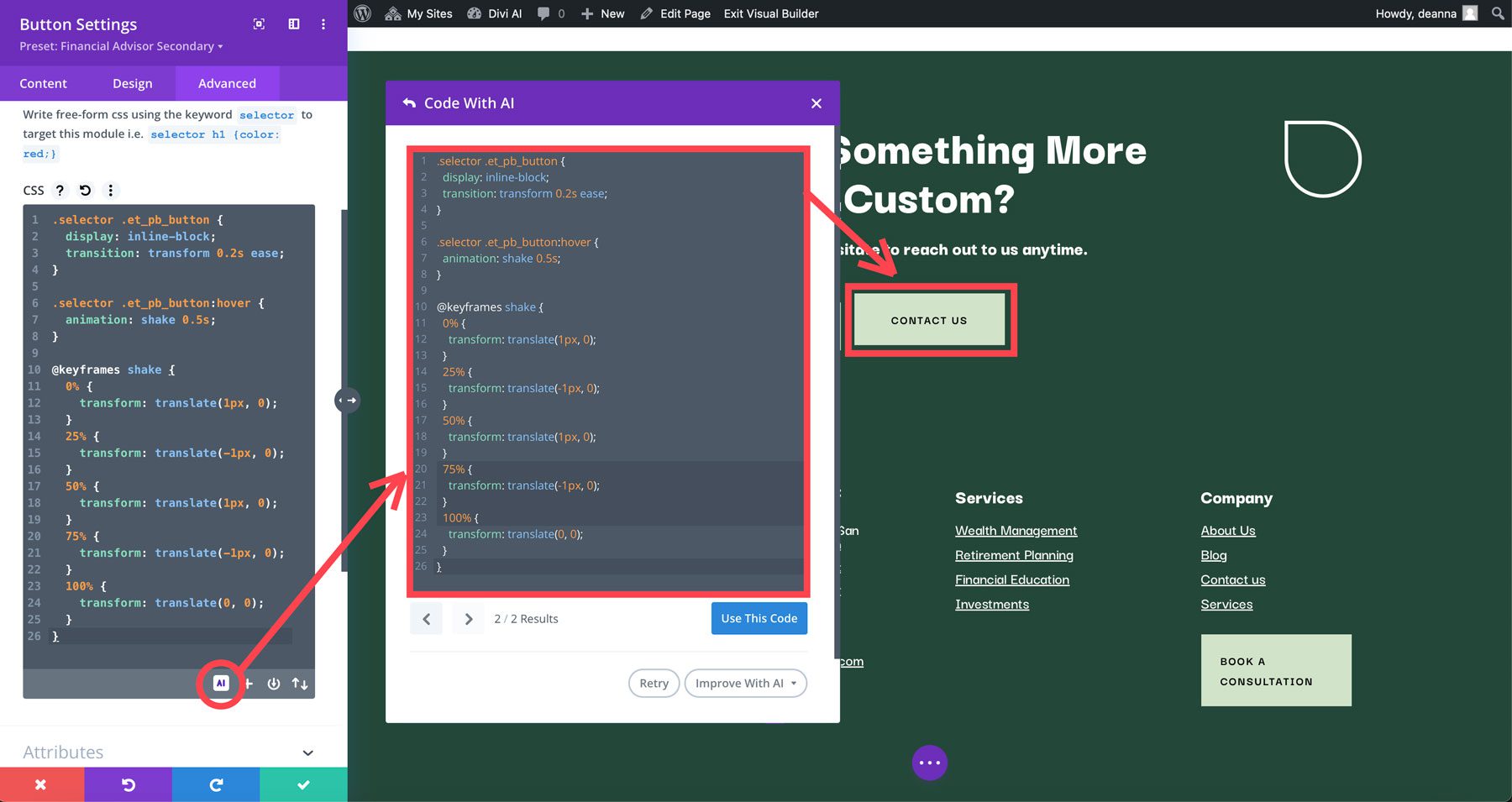 code in any Divi module