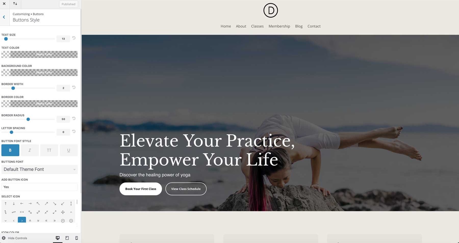 Yoga starter site for Divi