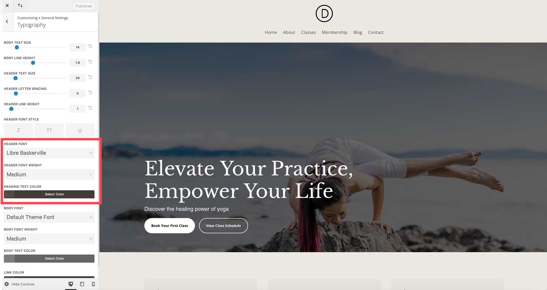 Yoga starter site for Divi