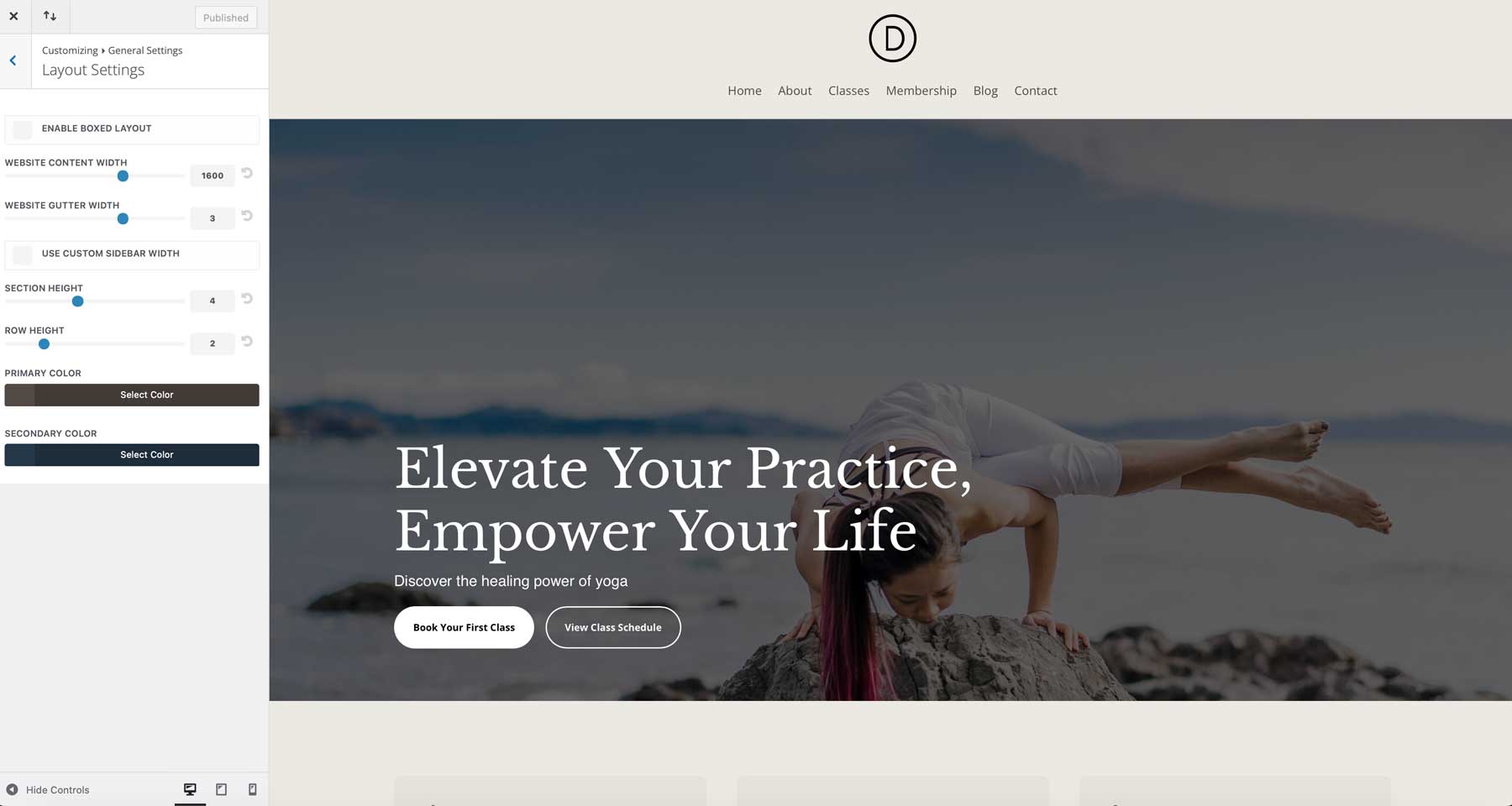 Yoga starter site for Divi