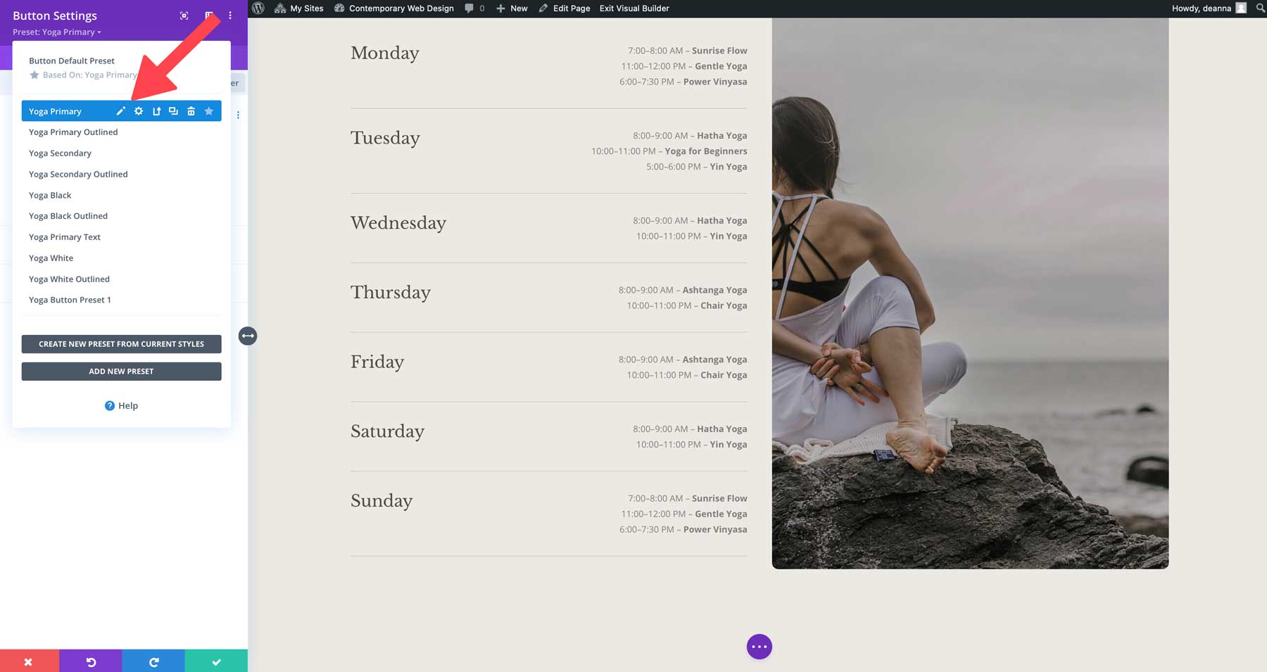 Yoga starter site for Divi