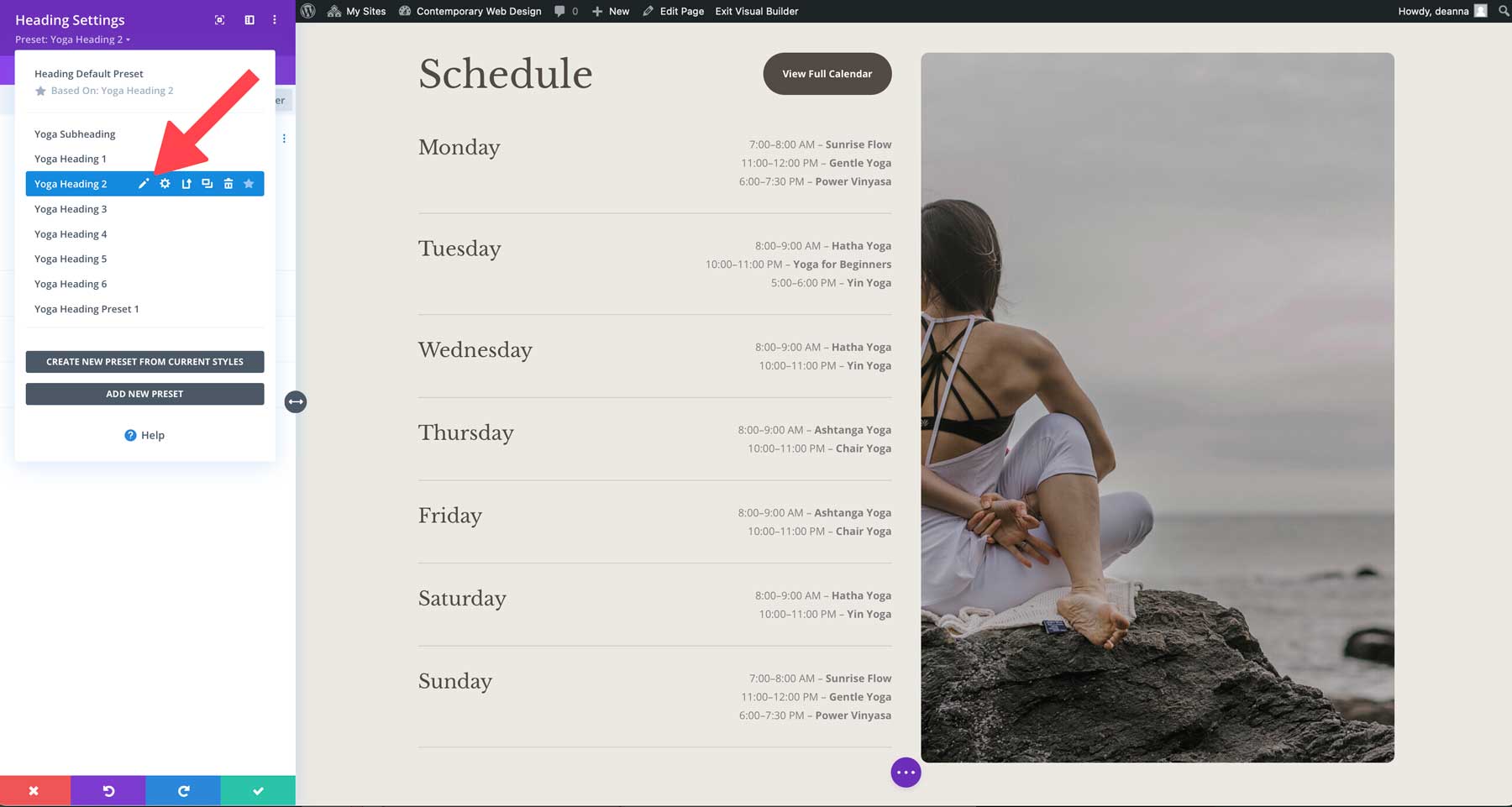 Yoga starter site for Divi