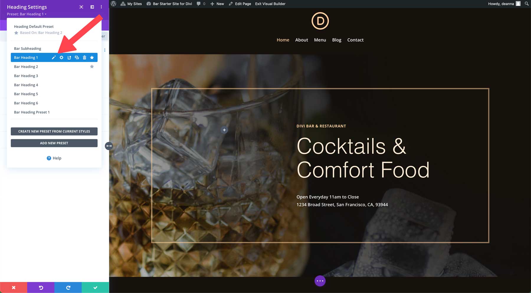 bar starter site for Divi