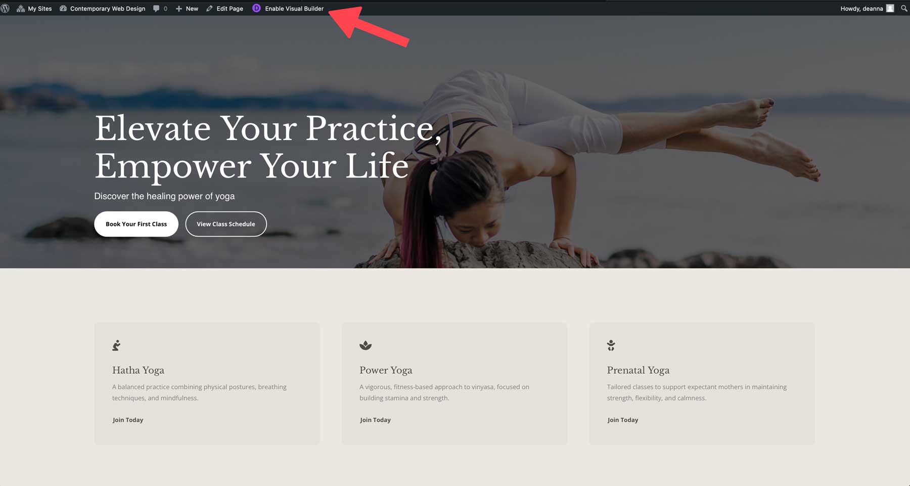 Yoga starter site for Divi