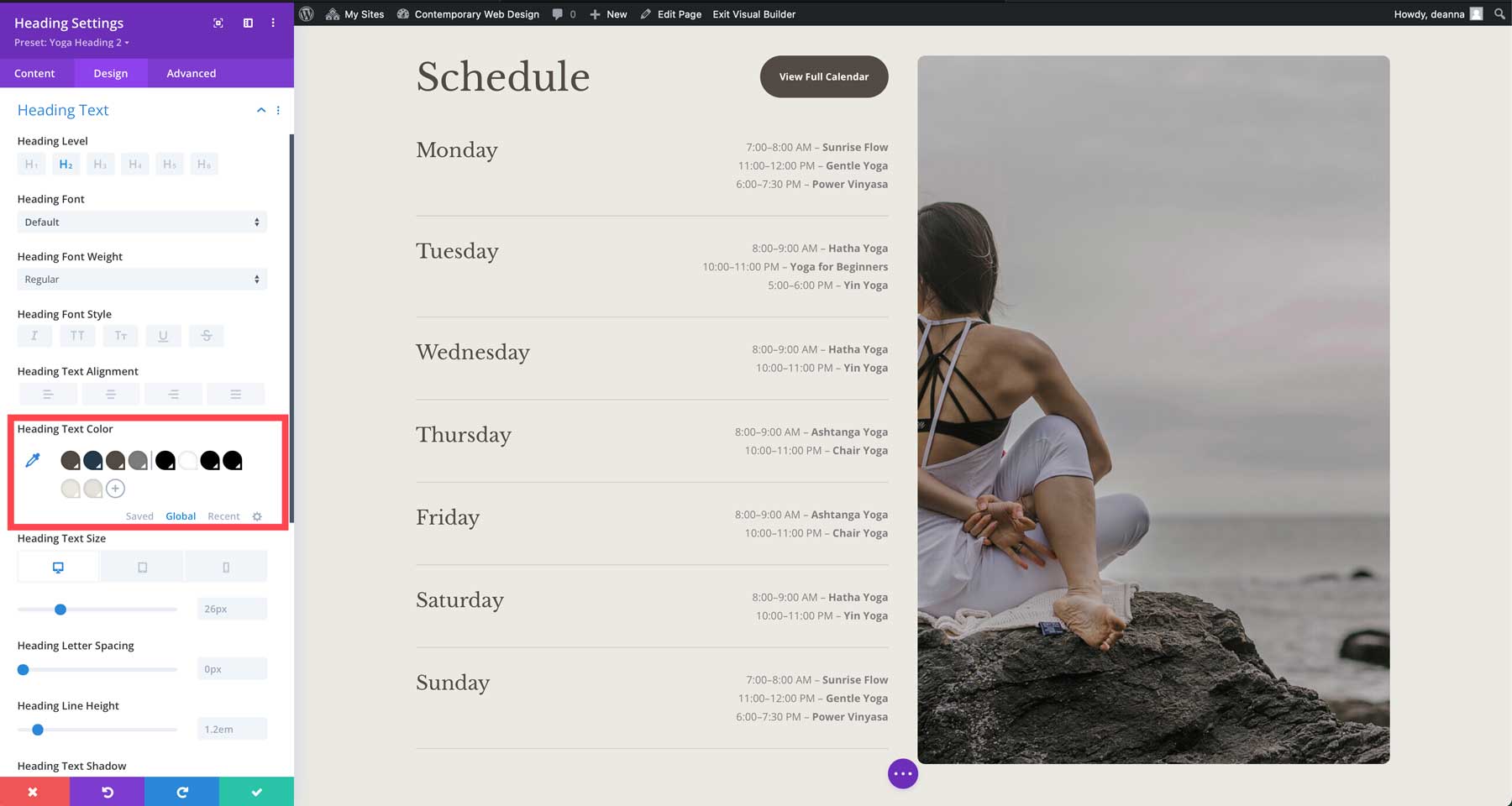 Yoga starter site for Divi