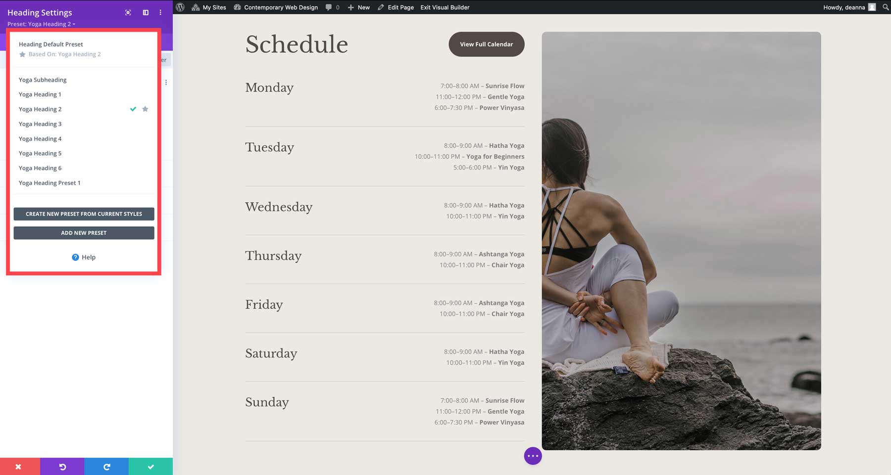 Yoga starter site for Divi