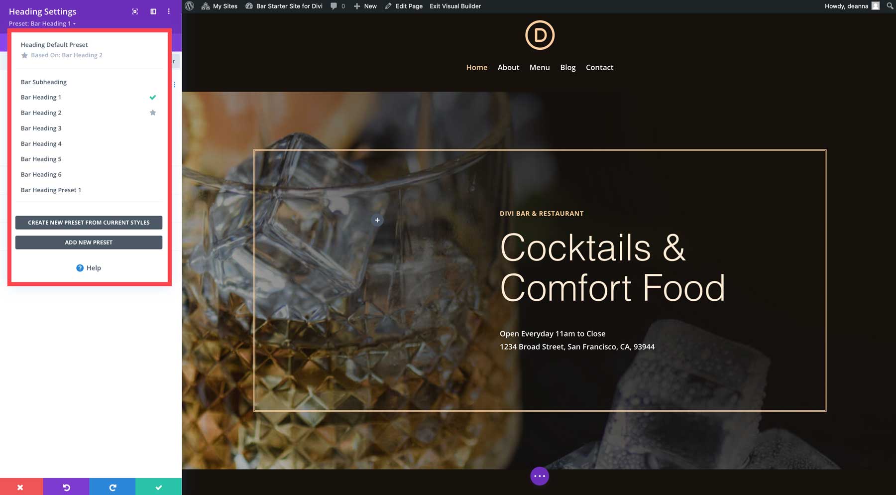 bar starter site for Divi