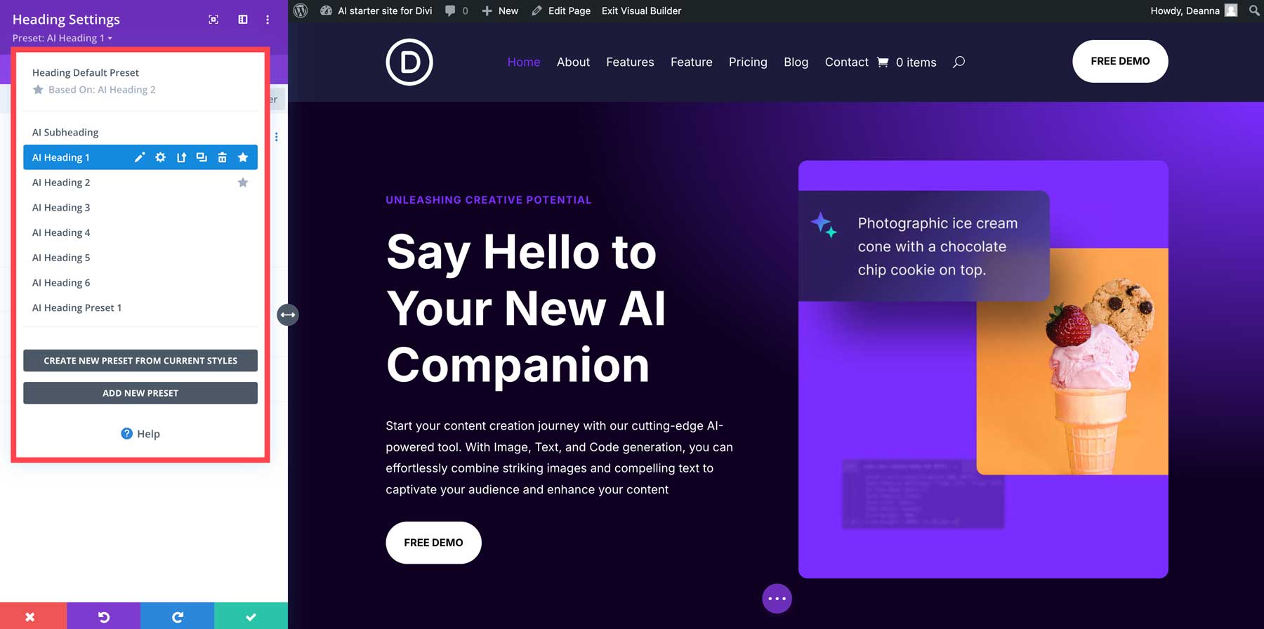 AI starter site for Divi