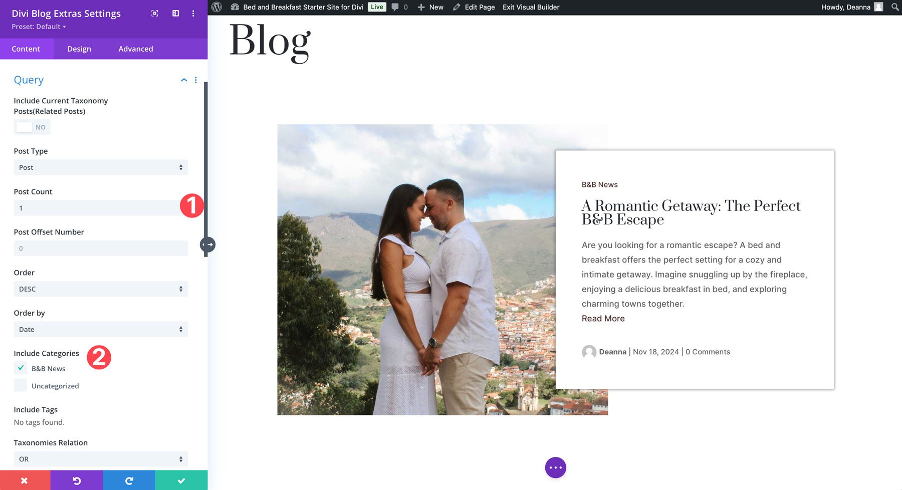 Divi Blog Extras post count