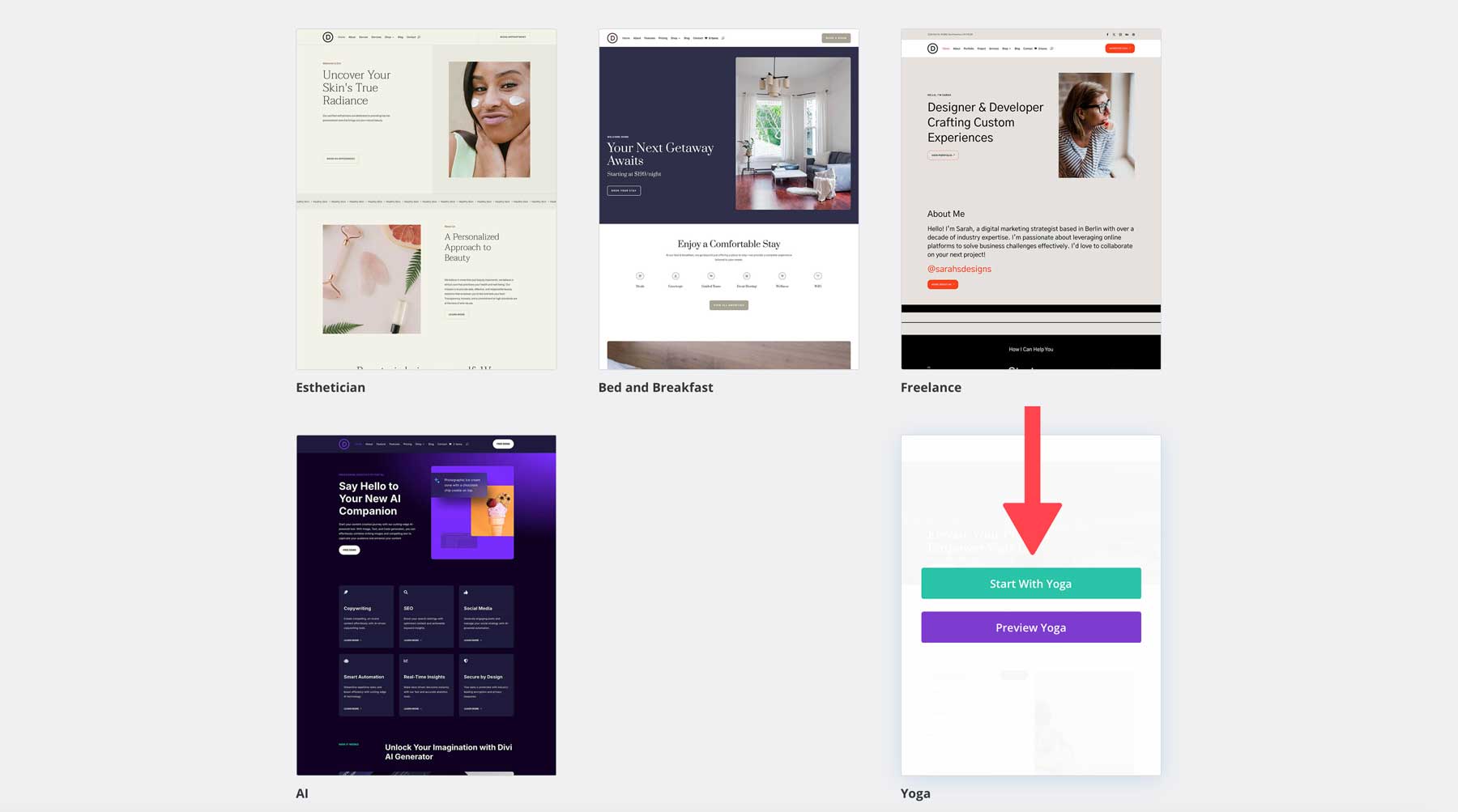 Yoga starter site for Divi