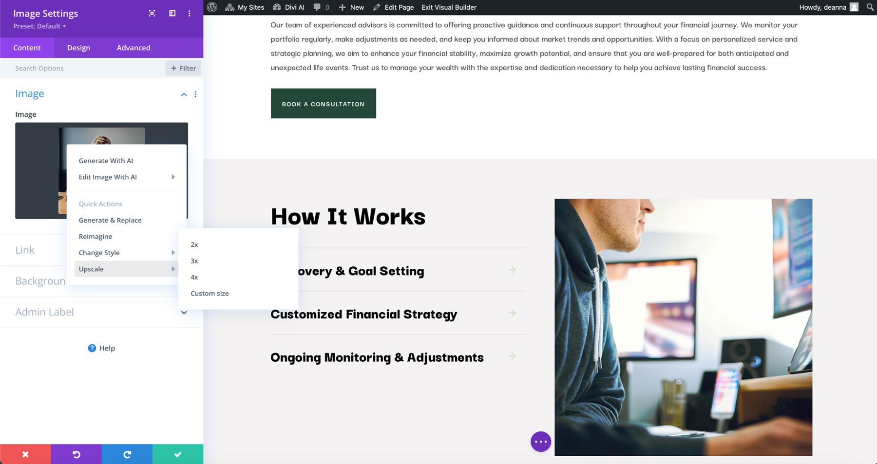 upscale images with Divi AI