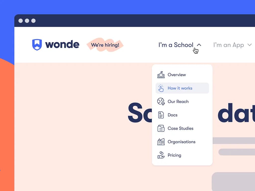 An example of a good header design on Wonde.com, Image provided by Anna Meleshina on Dribbble