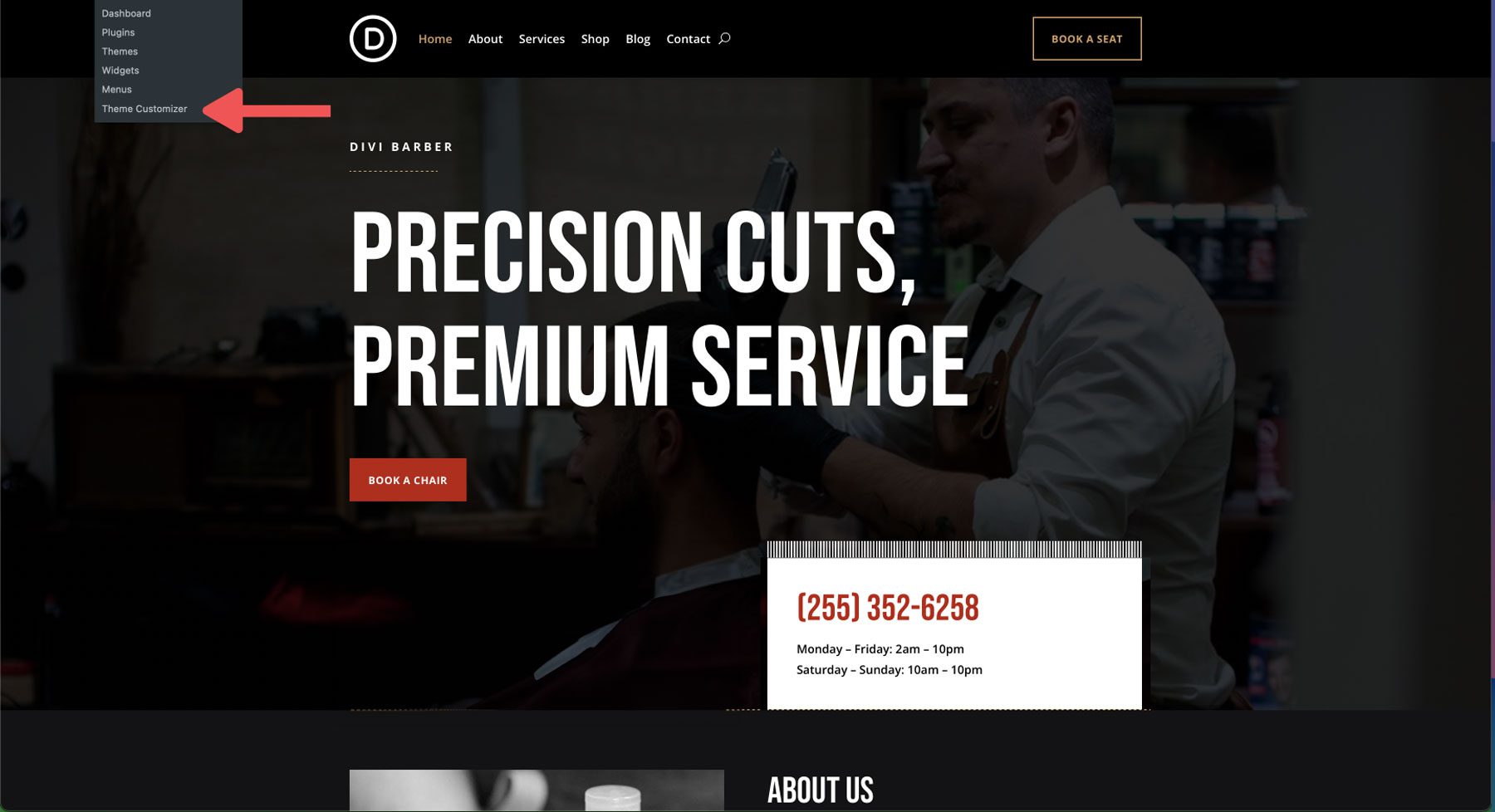 Barber starter site for Divi