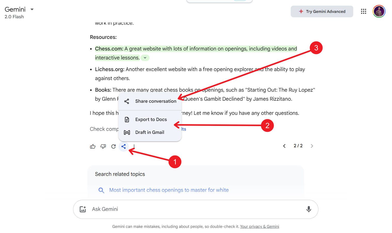 Share Gemini Chats or Send a Response to Gmail or Google Sheets