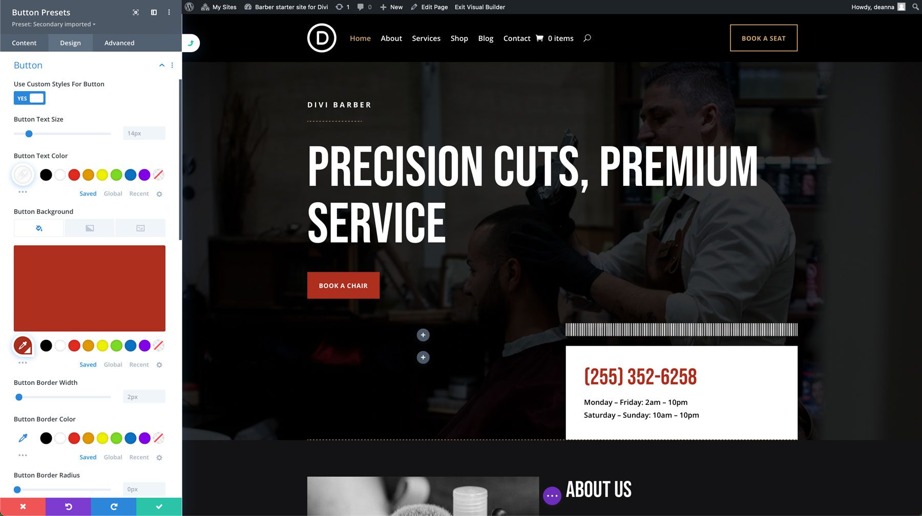 Barber starter site for Divi