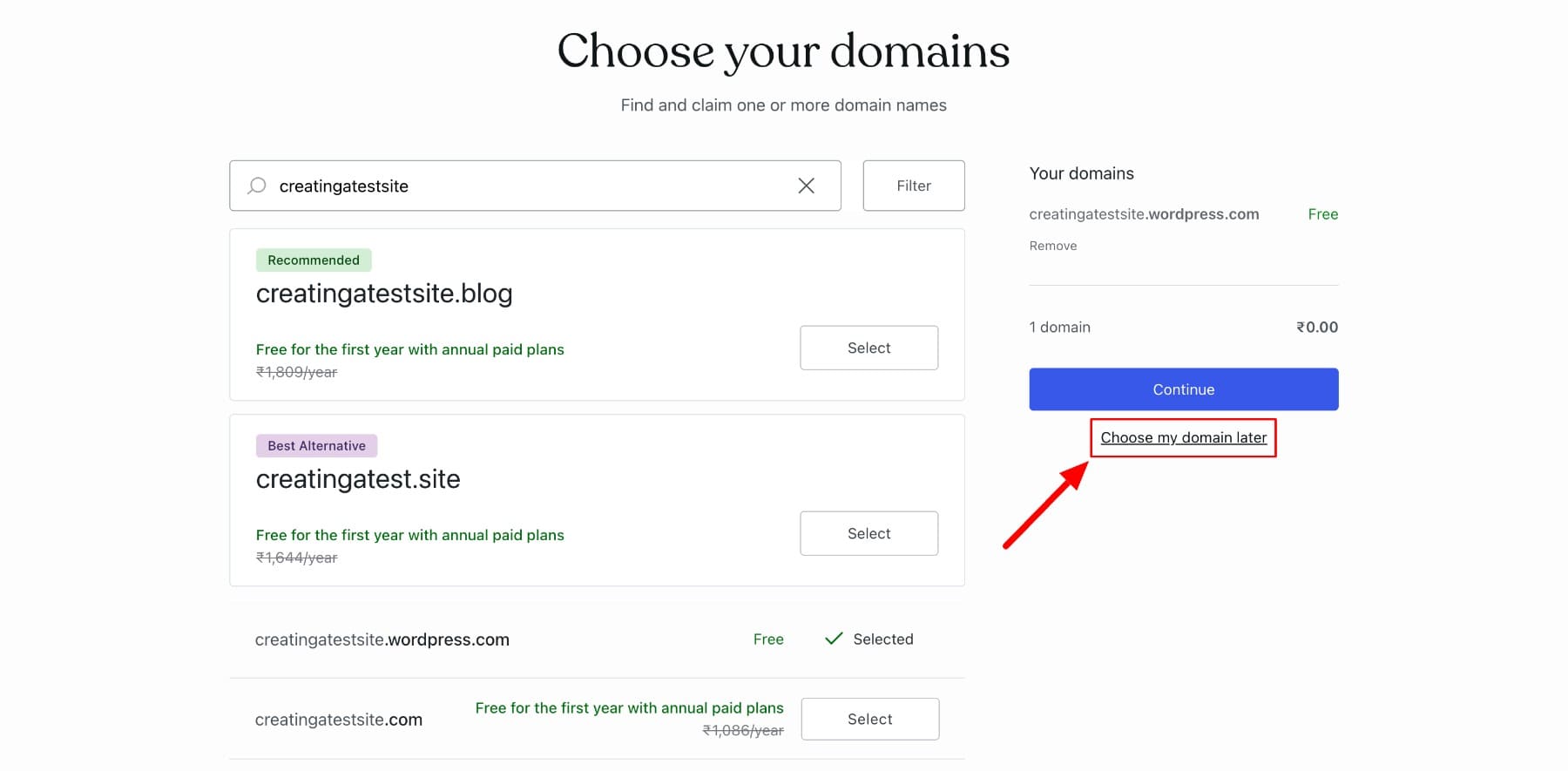 choose a domain later