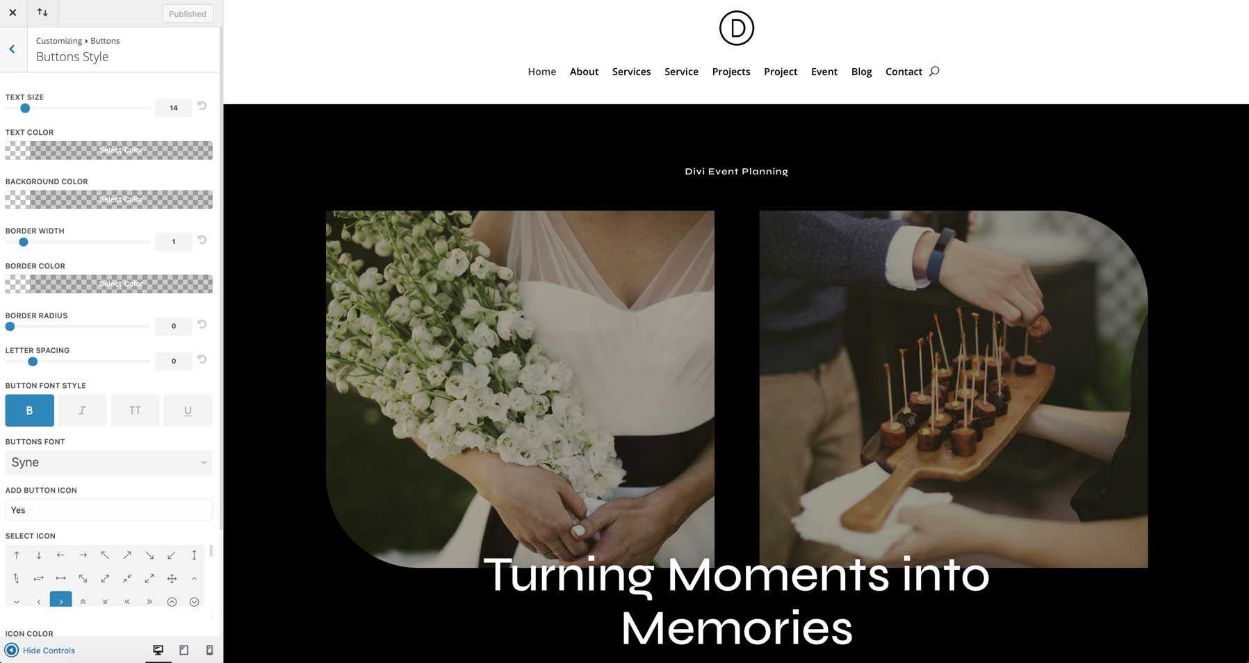 Event planner starter site for Divi