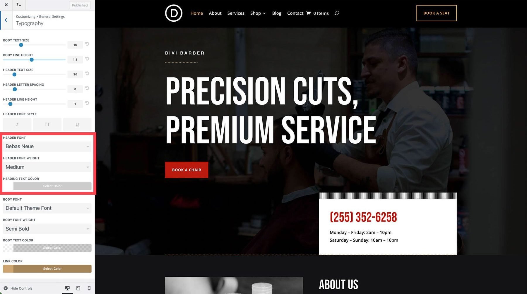 Barber starter site for Divi