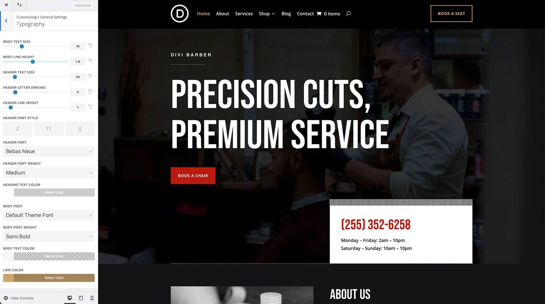 Barber starter site for Divi