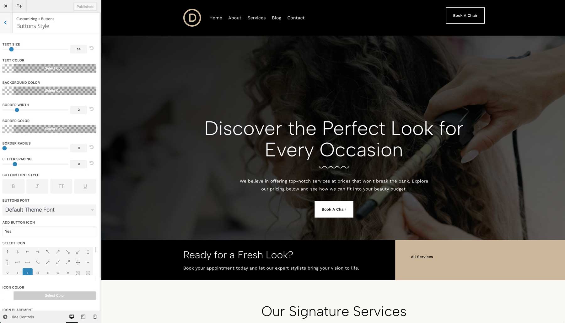 salon starter site for Divi