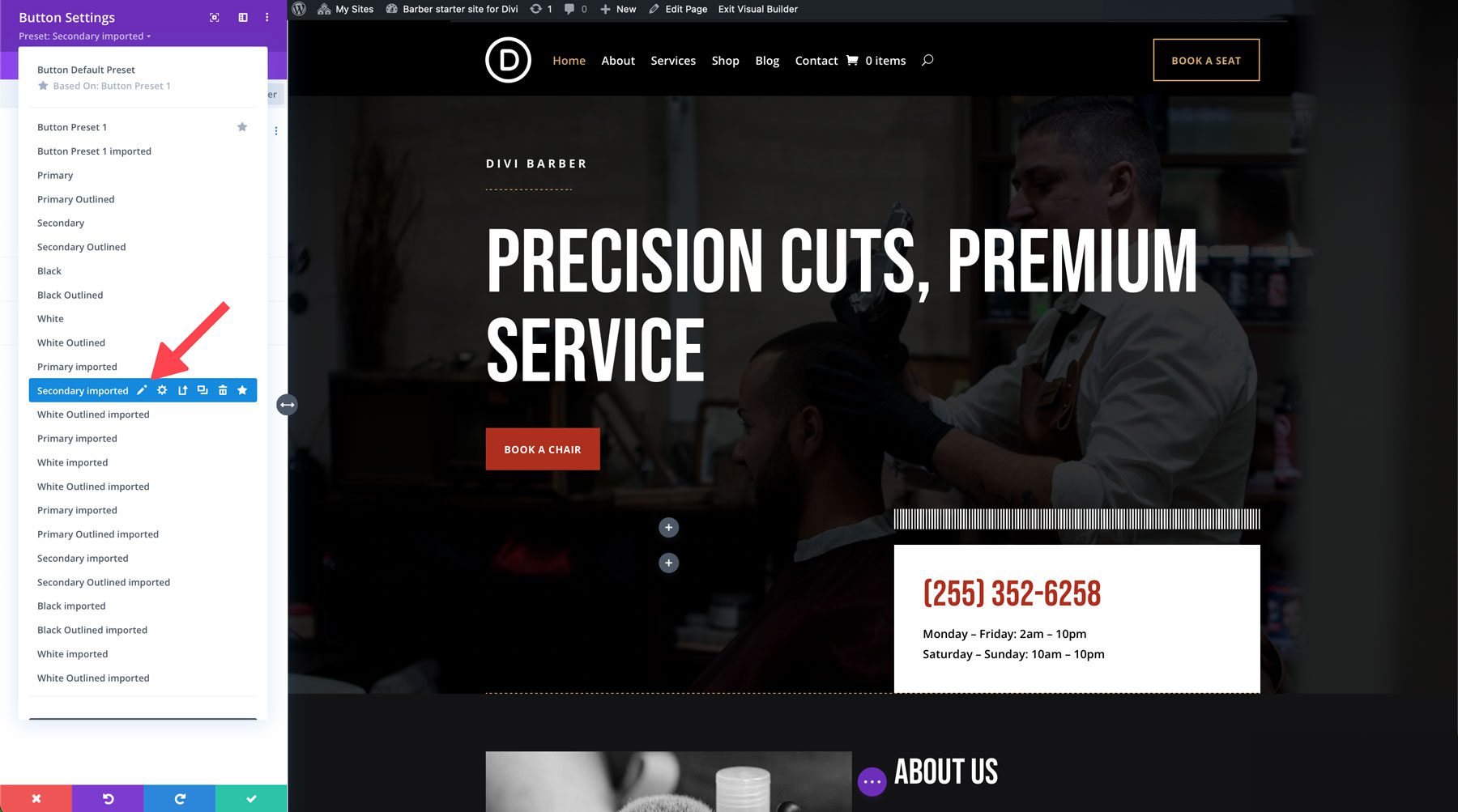 Barber starter site for Divi