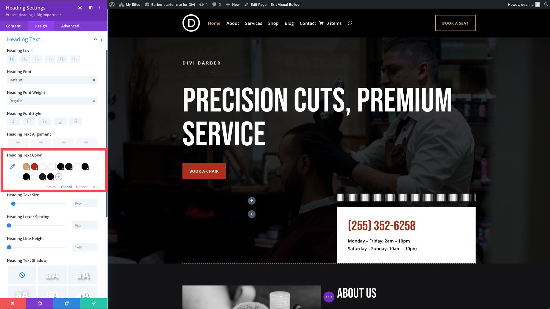 Barber starter site for Divi