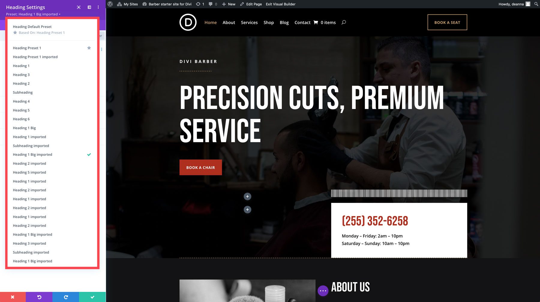 Barber starter site for Divi