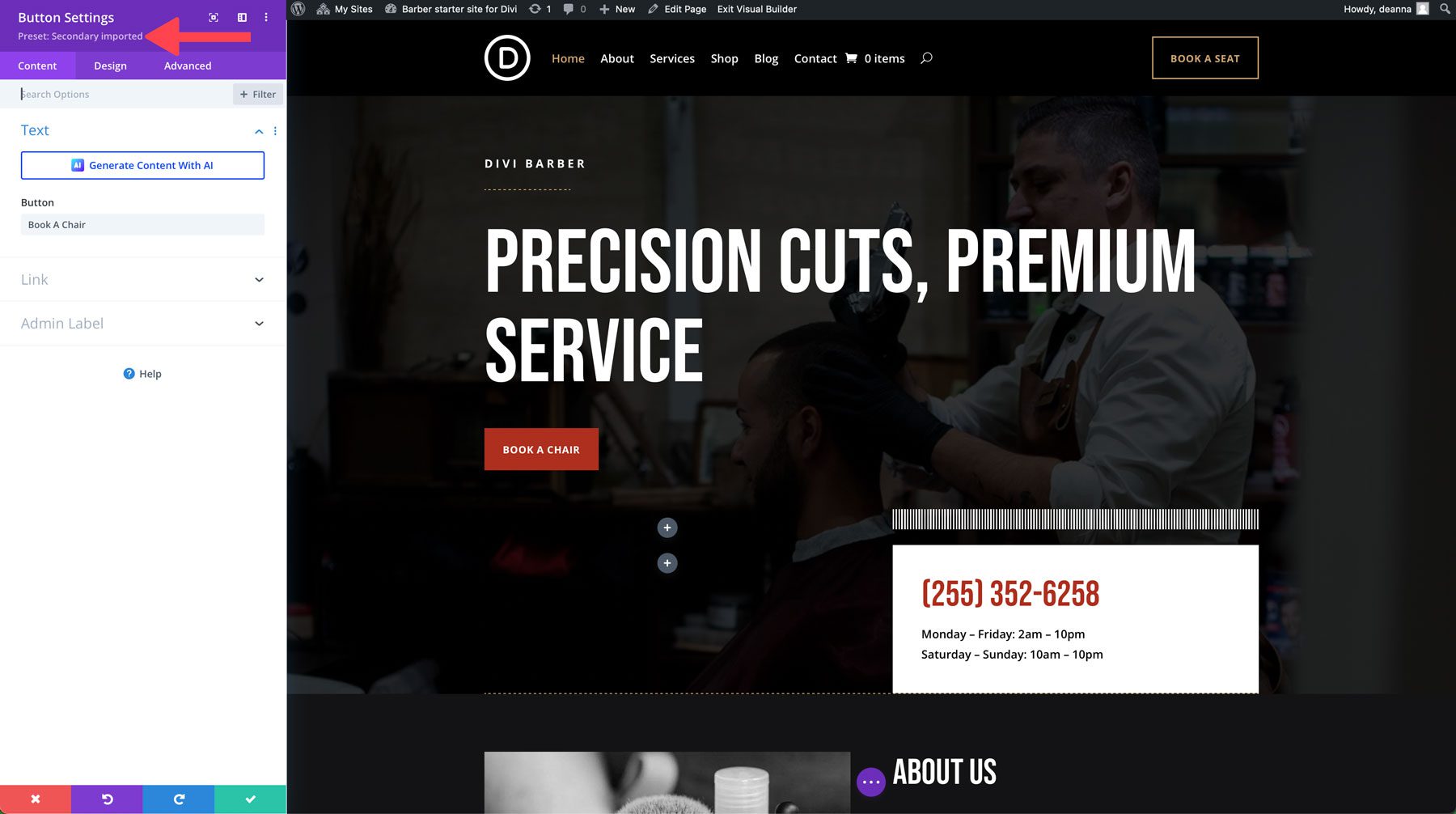 Barber starter site for Divi