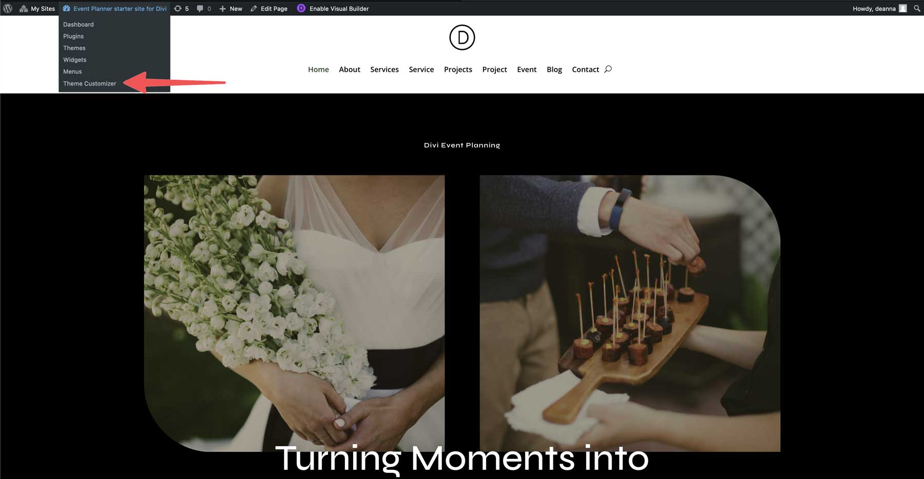 Event planner starter site for Divi