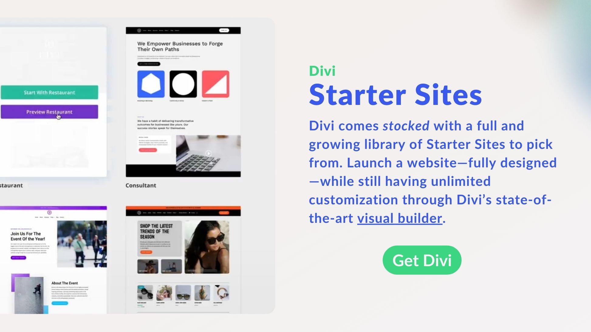 Divi Starter Sites Get Divi