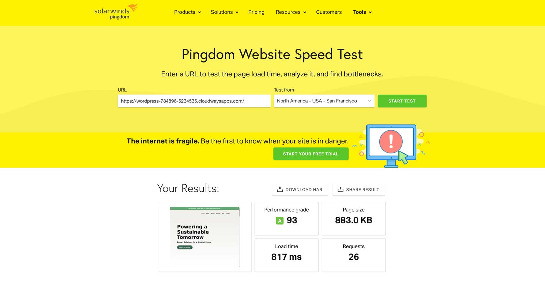 Pingdom website speed test