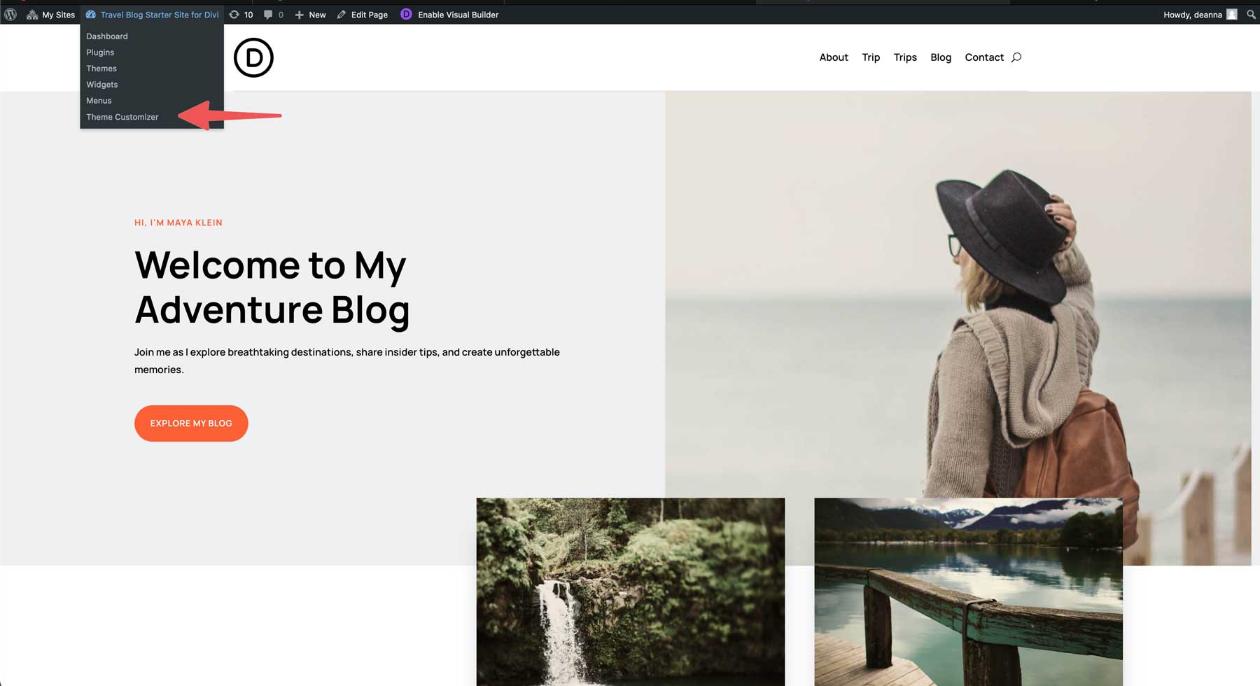 Travel Blog starter site for Divi