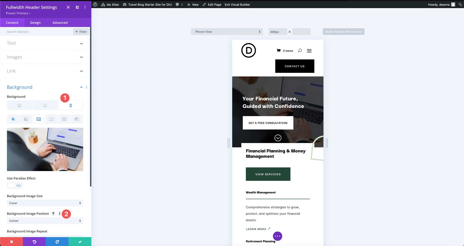 Divi background image position