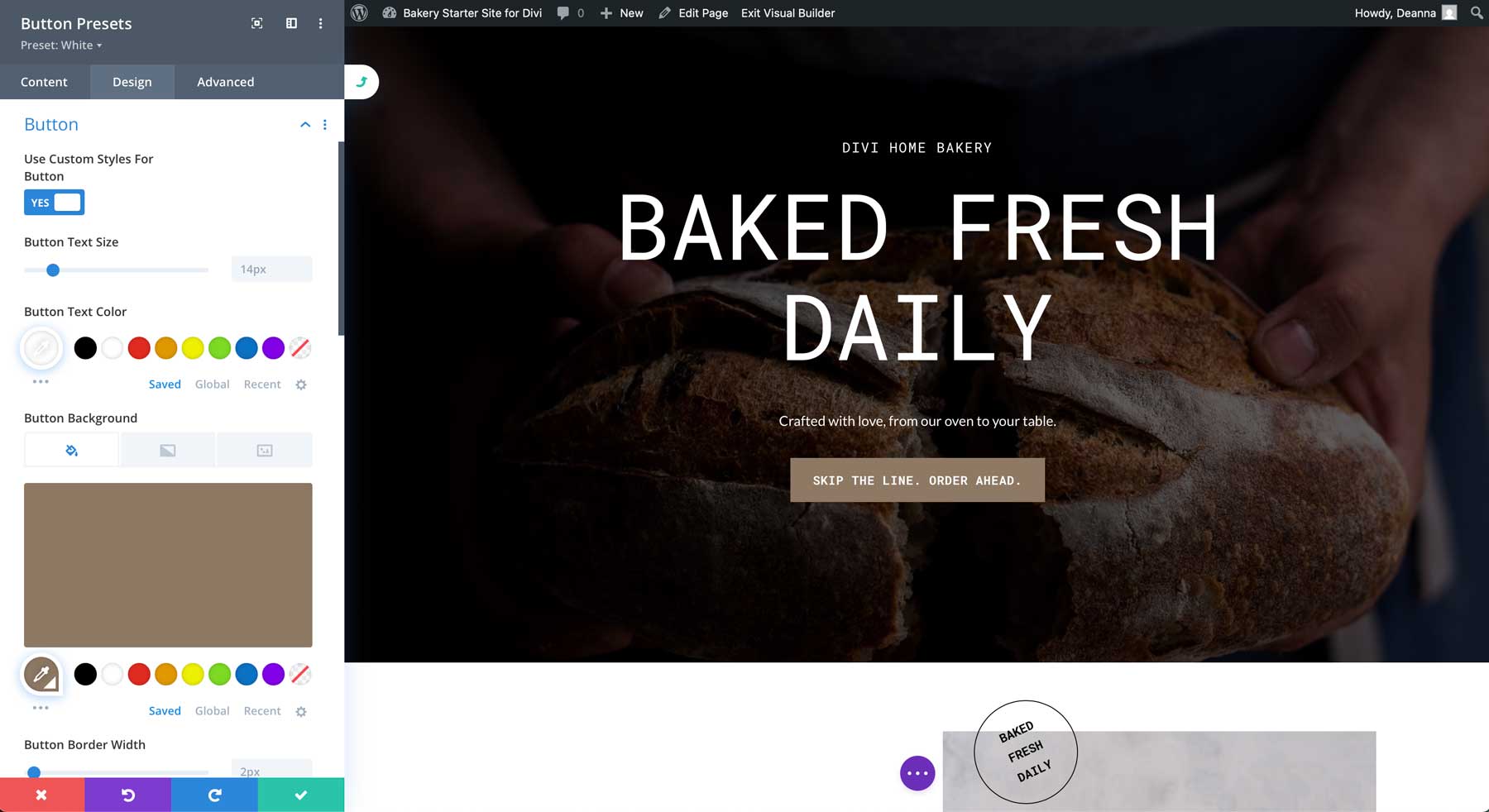 bakery starter site for Divi